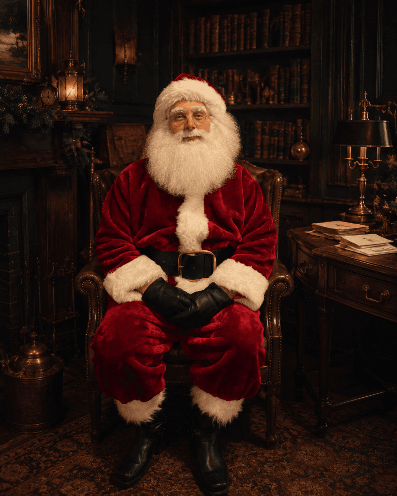 Father Christmas waiting to welcome families into Santa's Study